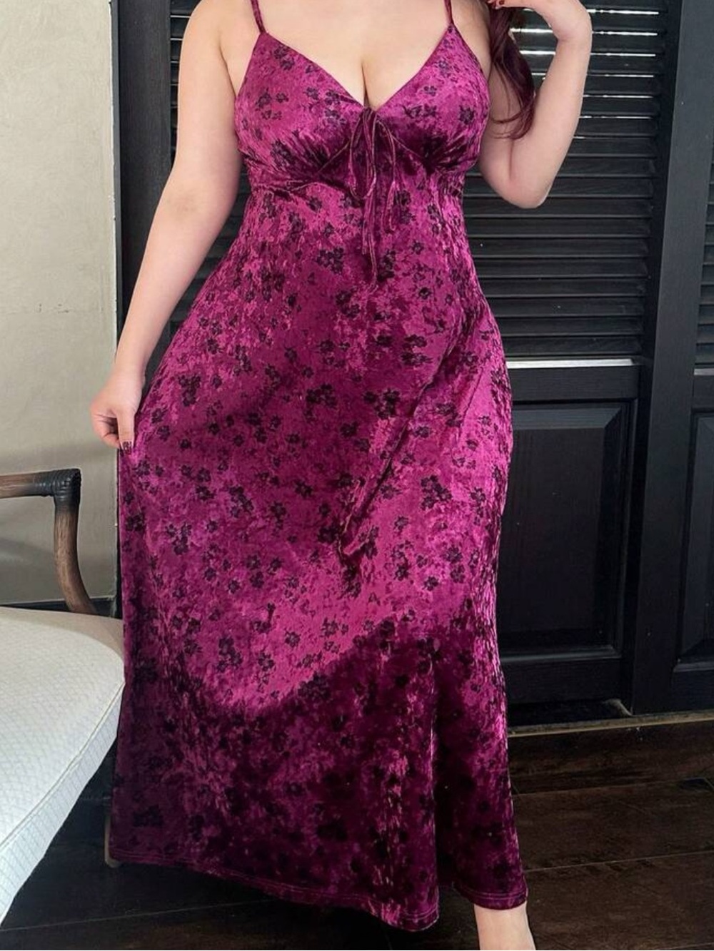 Plum floral Velvet Maxi Slip Dress